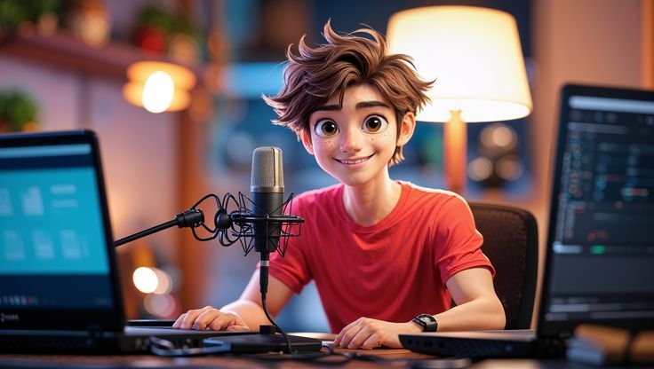 Foto Kartun 3D Di Depan Layar Kamera