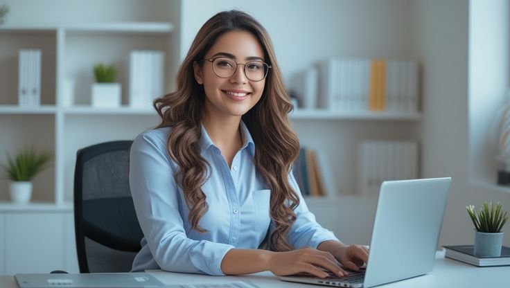 Professional lady working on her laptop