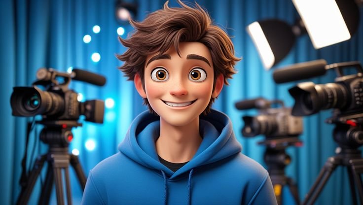 Foto Kartun 3D Di Depan Layar Kamera